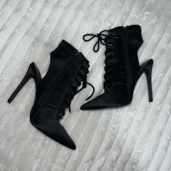 Satin Lace up Heel Boots - Picture 2 of 3